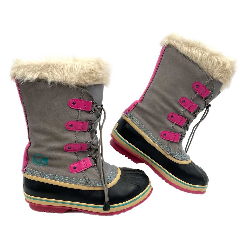 Sorel Gray Pink Boots Snow Round Toe Drawstring | Kids 6